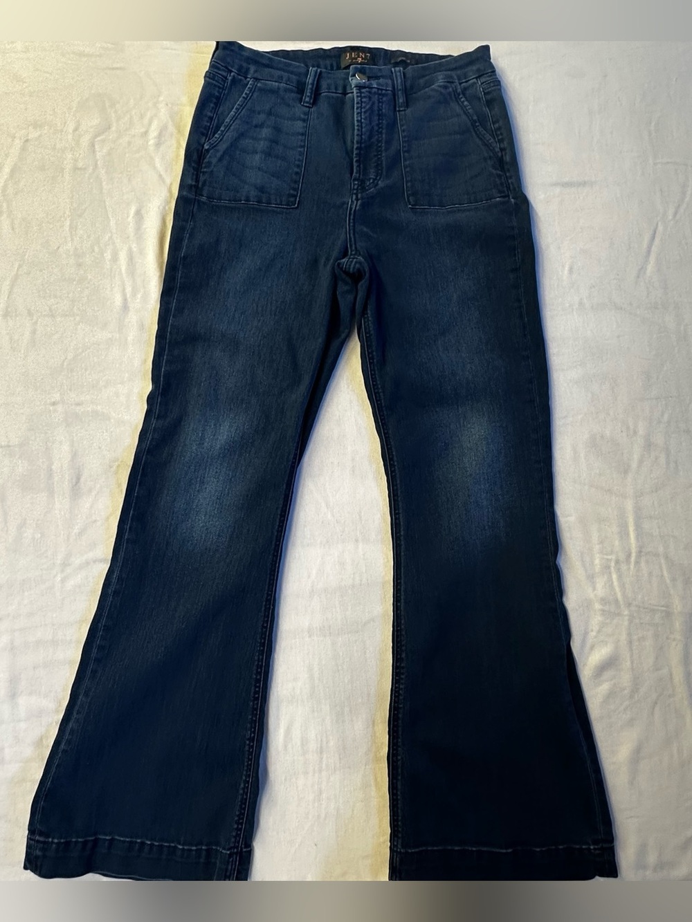 Jen7 by 7 For All Mankind Front Patch Pocket Flare Wide Leg Jeans Size 8